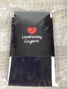 Lovehoney Lace Top Thigh High Stockings Black One Size Sheer NWT